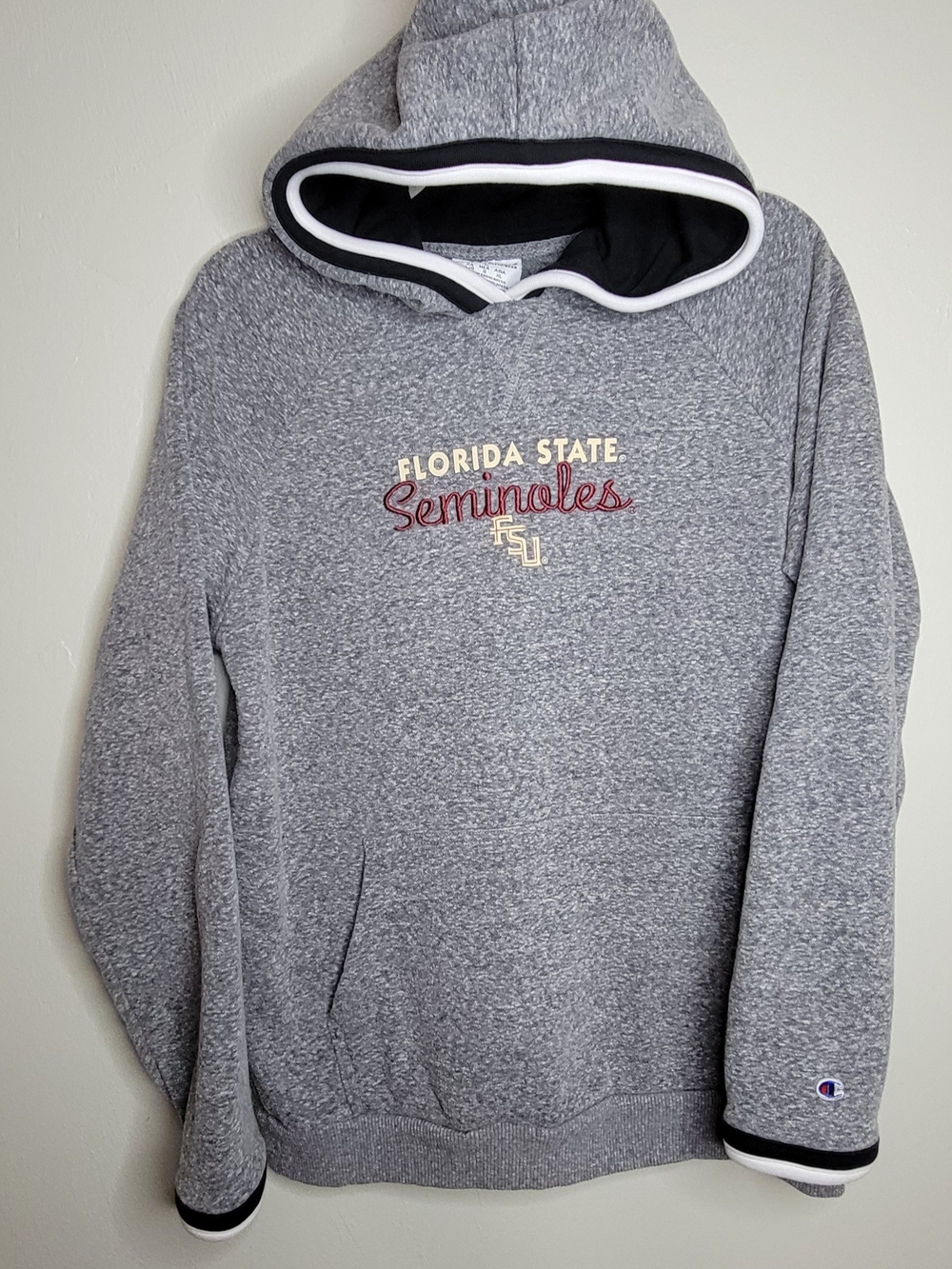 Authentic Champion Florida State Seminoles Pullover Hooded Sweatshirt Ringer - L